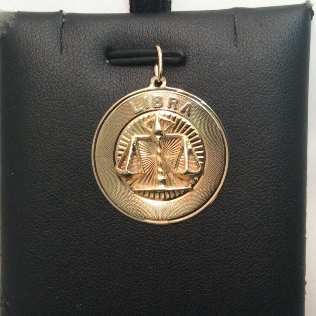 14k Solid Yellow Real Gold Libra Medallion Pendant Zodiac Charm 3.50 Gr